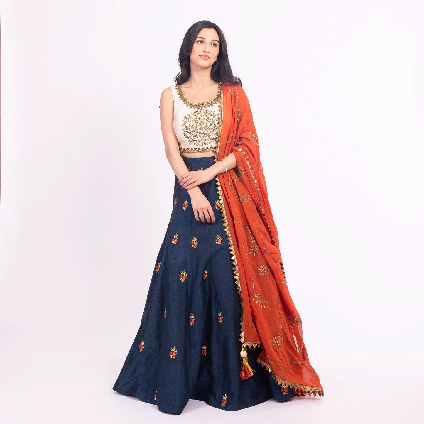 Vespera Blue Lehenga Choli with Embroidered Blouse