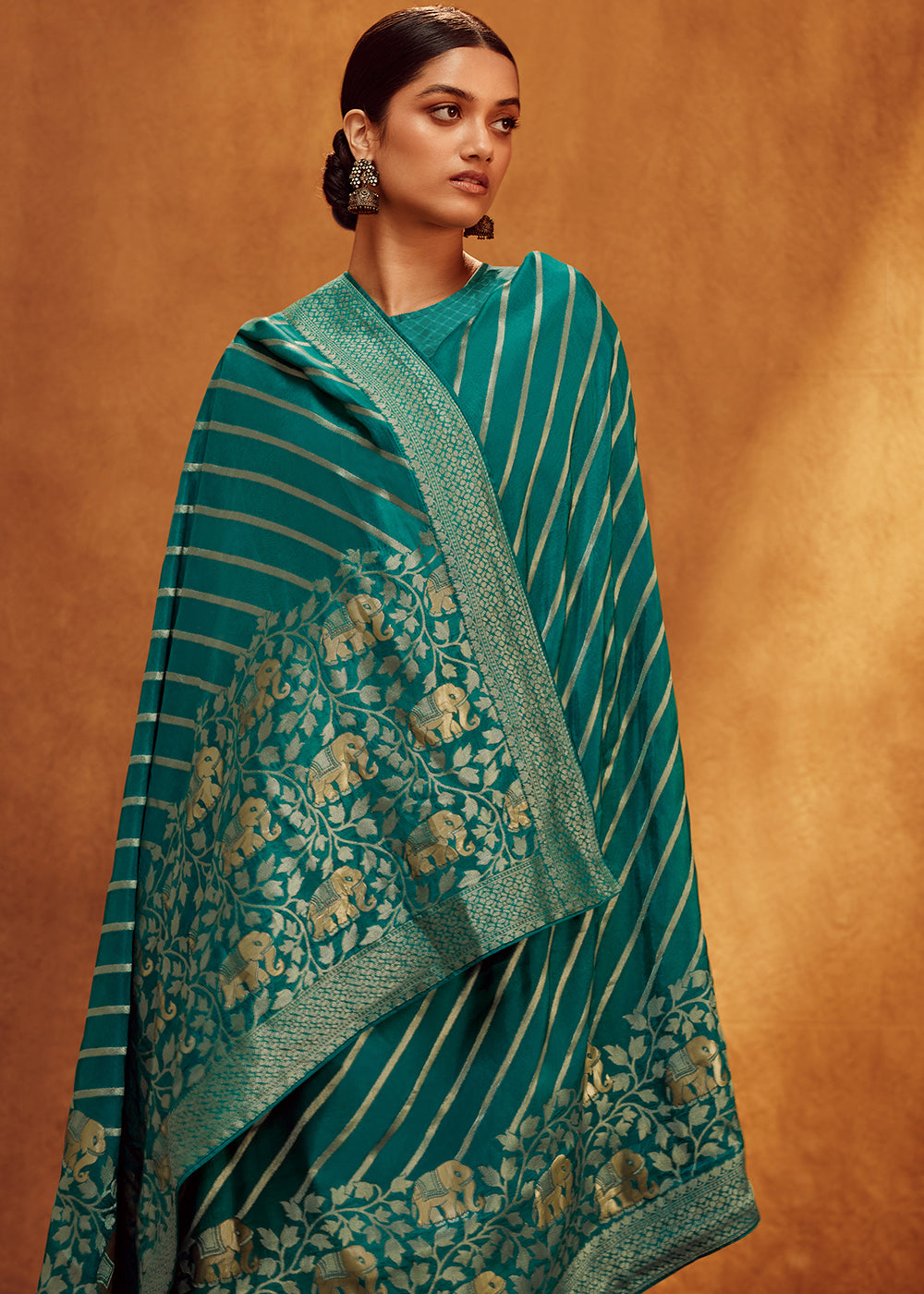 Teal Blue Woven Viscose Silk Saree