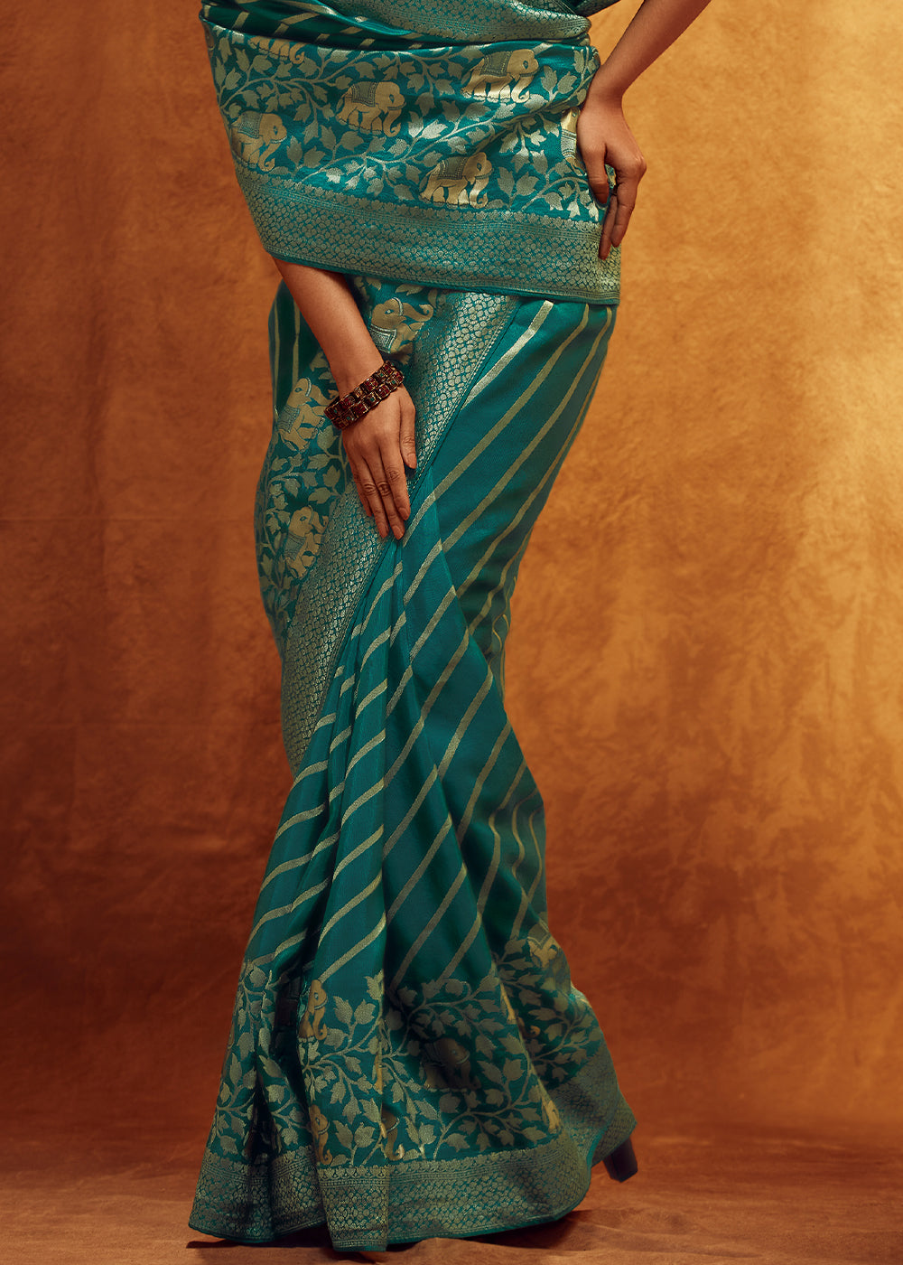 Teal Blue Woven Viscose Silk Saree