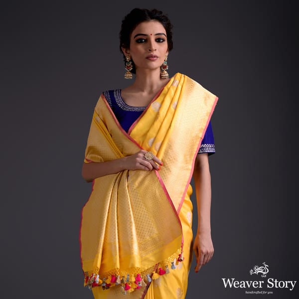 Yellow Gulab Boota Saree