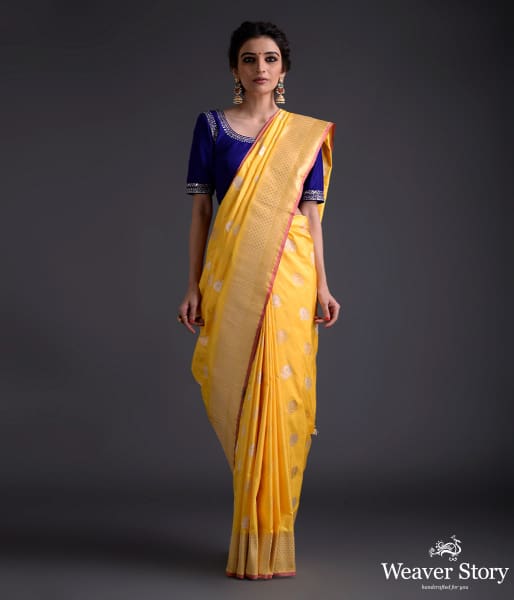 Yellow Gulab Boota Saree