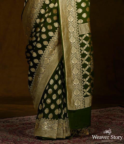 Mehendi green banarasi georgette saree with zari motifs