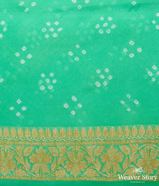 Green Banarasi Bandhej Saree with kadhwa booti and chevron tie and dye