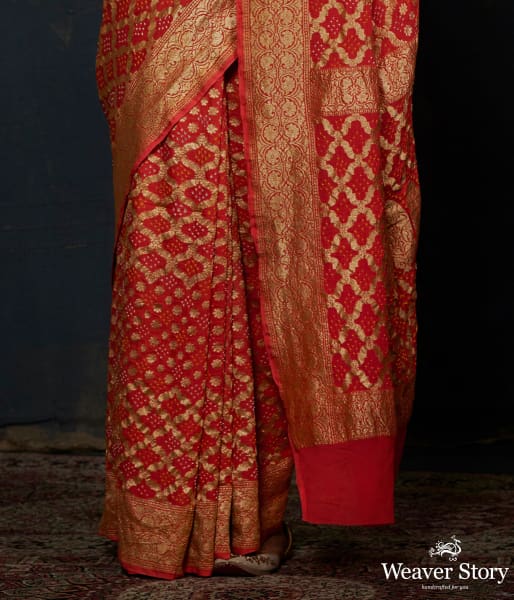 Orange Banarasi Bandhej Saree with zari