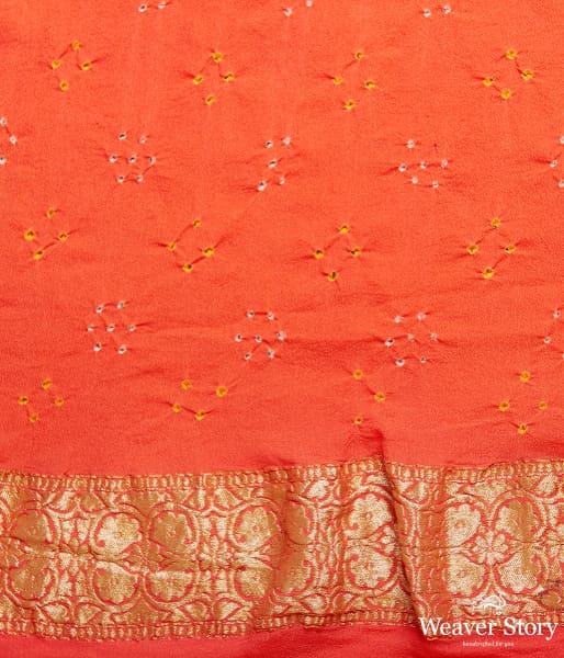 Orange Banarasi Bandhej Saree with zari