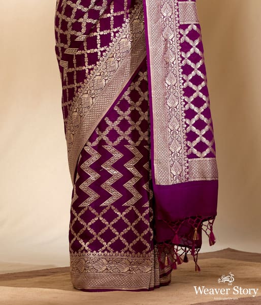Purple Banarasi Georgette Saree with Chevrons