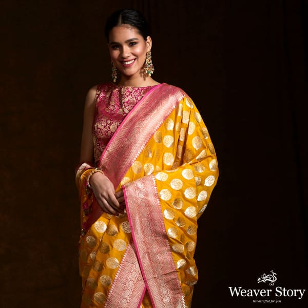 Yellow Cutwork Boota with Pink Border