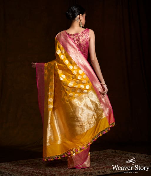 Yellow Cutwork Boota with Pink Border