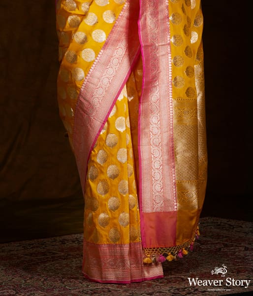 Yellow Cutwork Boota with Pink Border