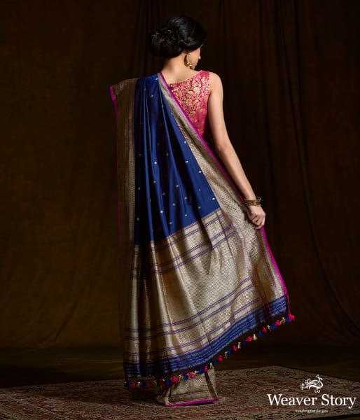 Blue Black Kadhwa Booti Saree in Ektara