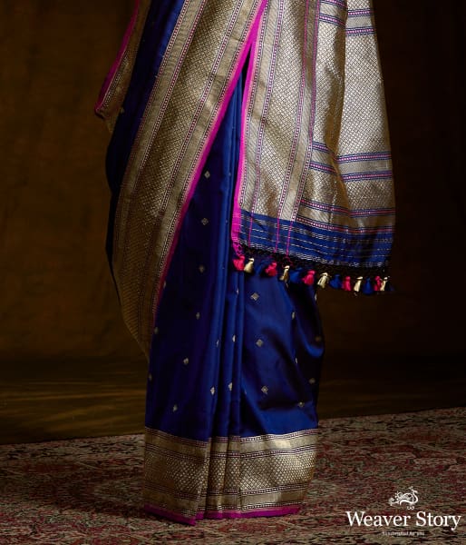 Blue Black Kadhwa Booti Saree in Ektara