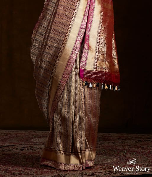 Handwoven banarasi kimkhab saree in a deep wine with a purple selvedge