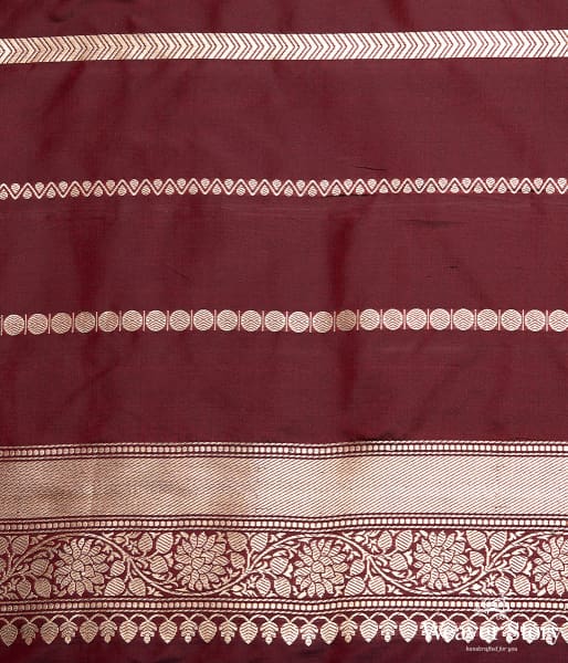 Handwoven banarasi kimkhab saree in a deep wine with a purple selvedge
