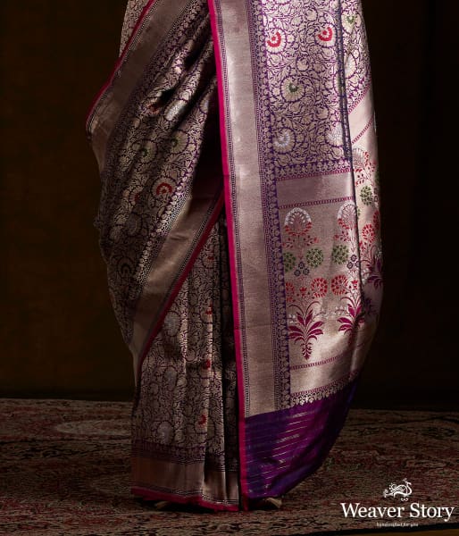 Purple katan silk broacde saree with meenakari
