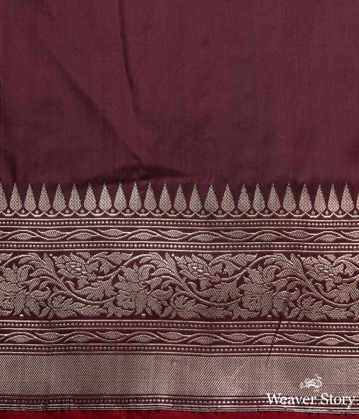 Wine Handwoven Banarasi Jangla with Red Selvedge