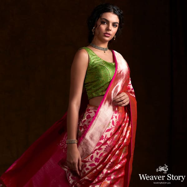 Pink Kimkhab with Floral Jaal