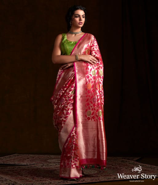 Pink Kimkhab with Floral Jaal