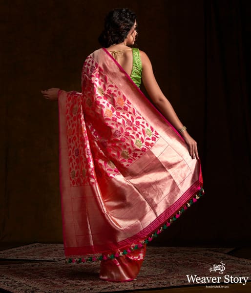 Pink Kimkhab with Floral Jaal