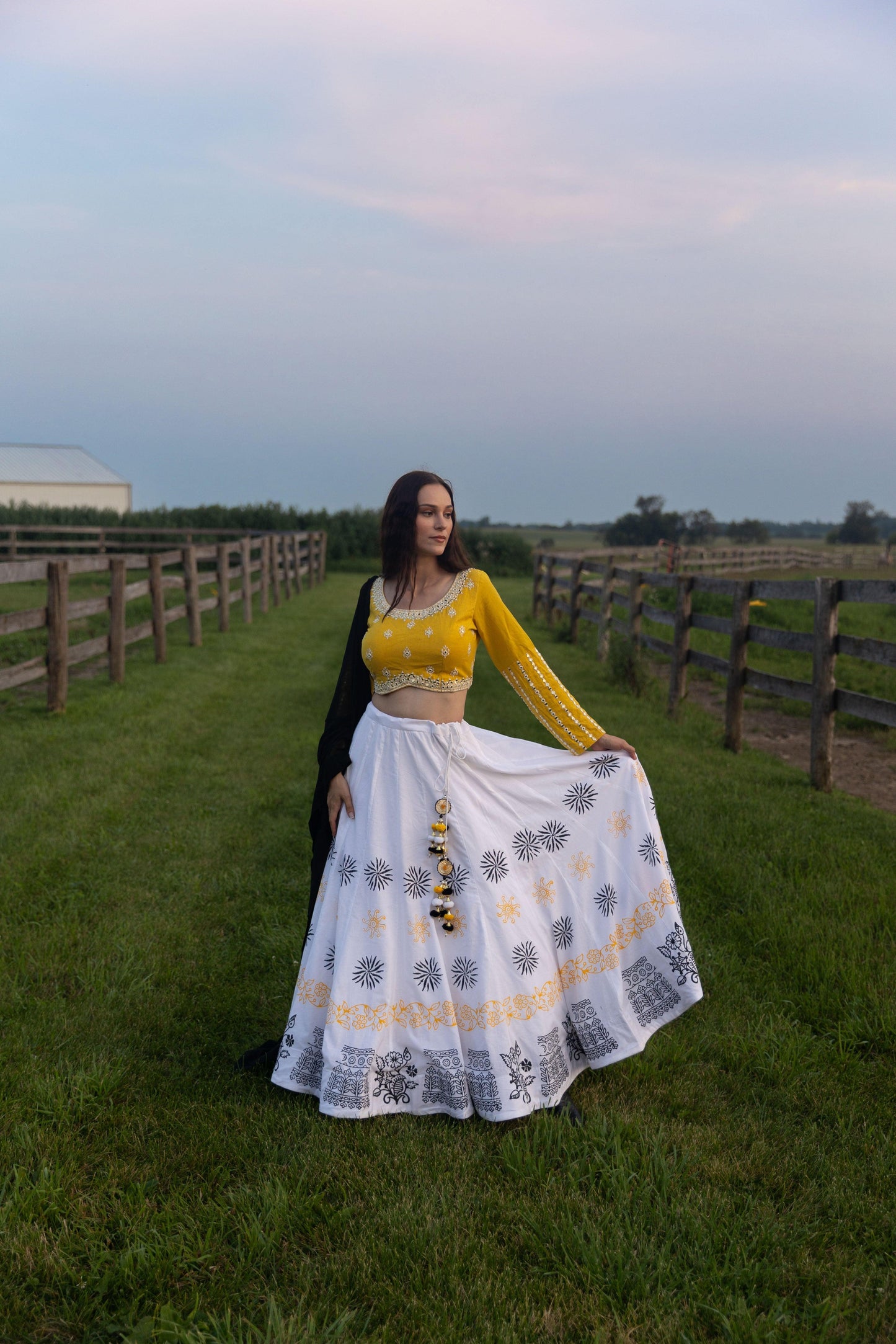 Sunny Yellow and White Lehenga Choli Set
