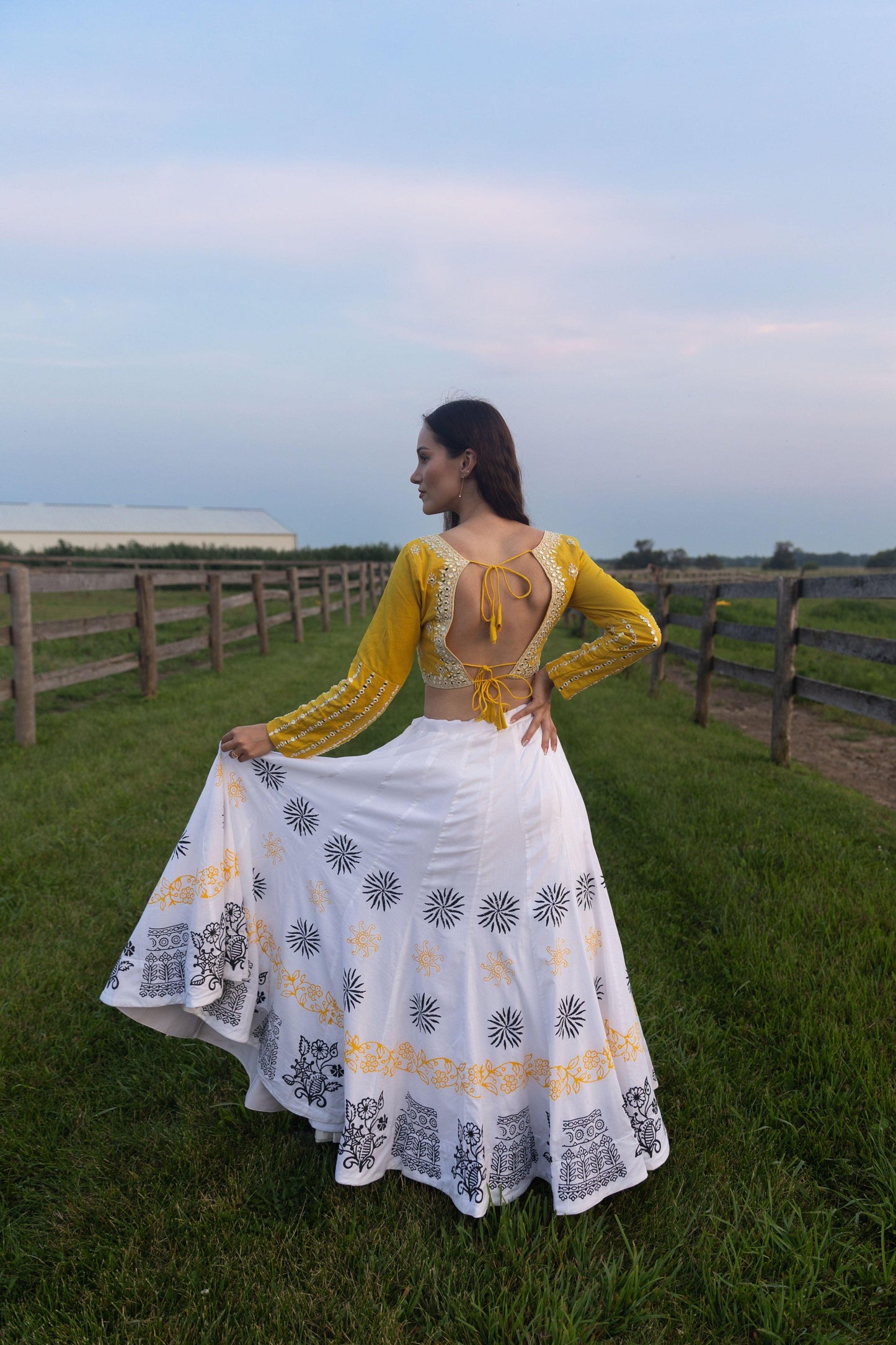 Sunny Yellow and White Lehenga Choli Set