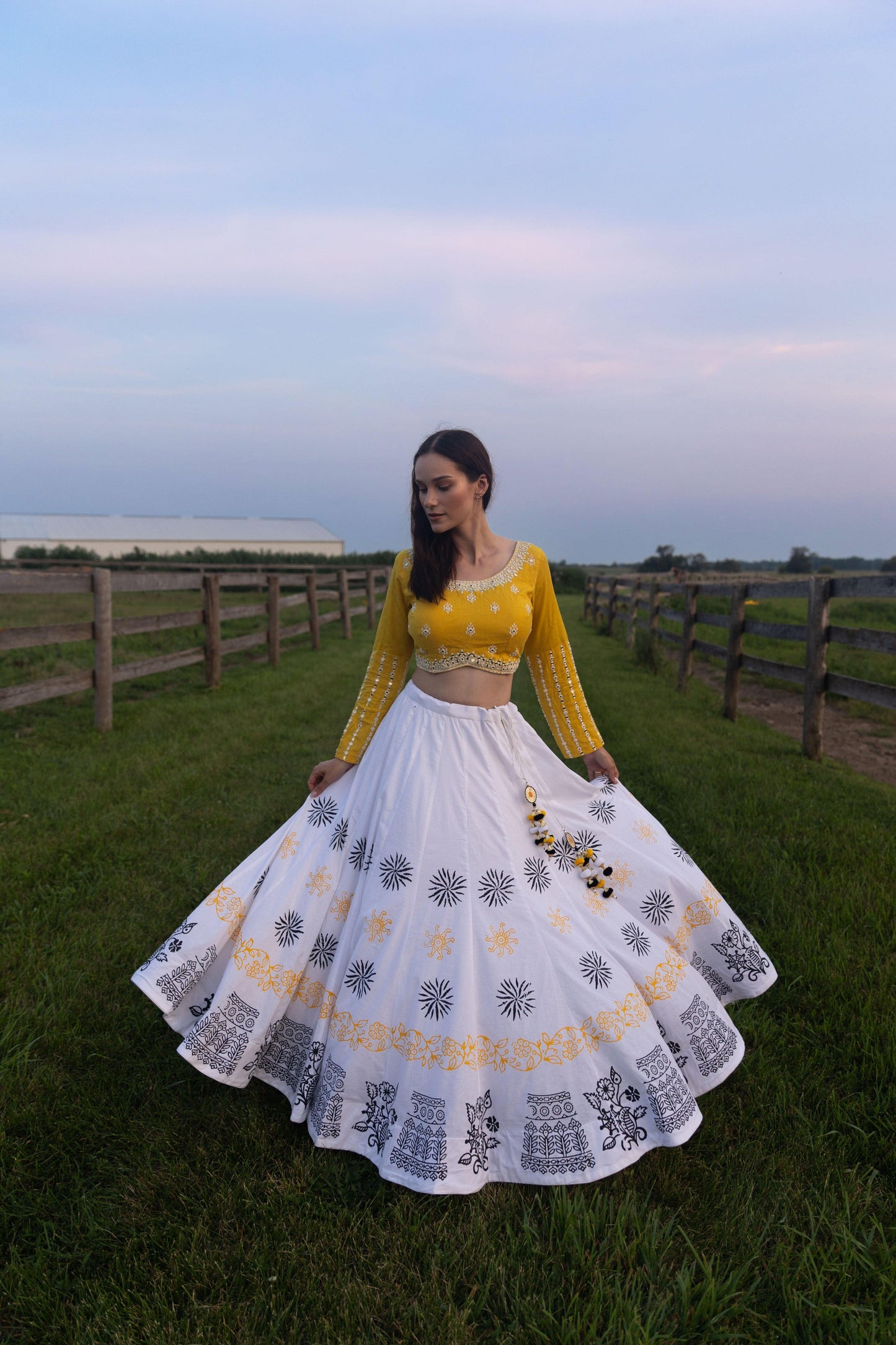 Sunny Yellow and White Lehenga Choli Set