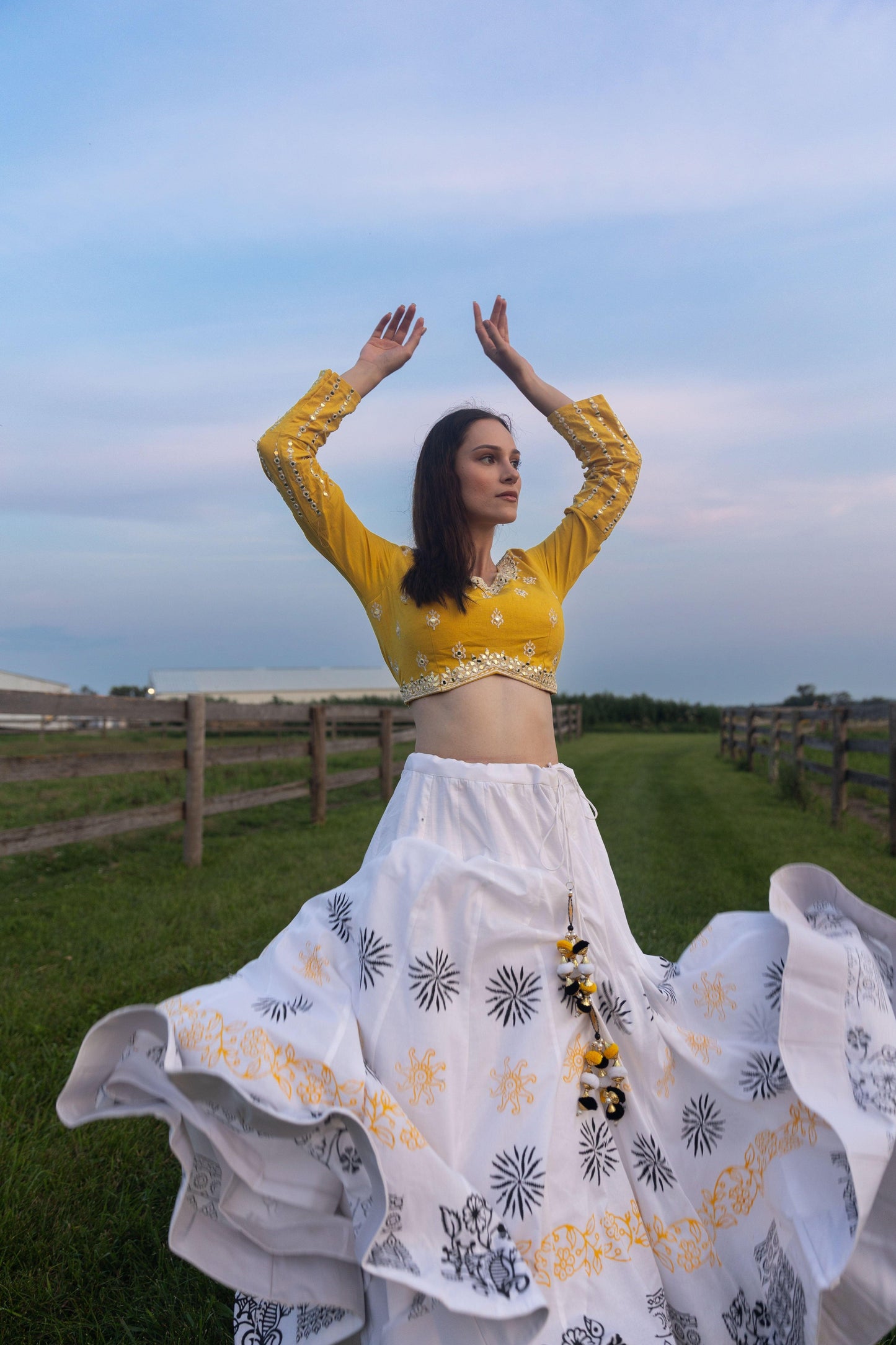 Sunny Yellow and White Lehenga Choli Set