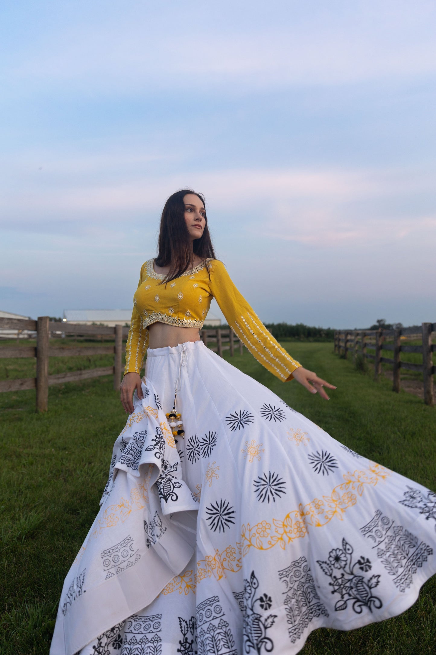 Sunny Yellow and White Lehenga Choli Set