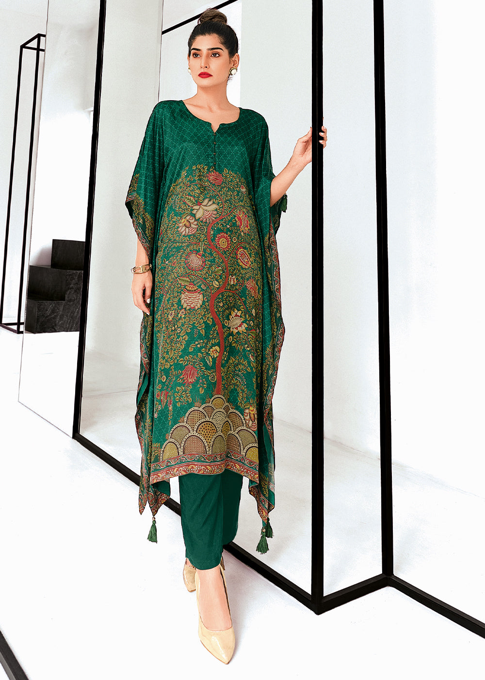 Castleton Green Digitally Printed Gaji Silk Kaftan Set