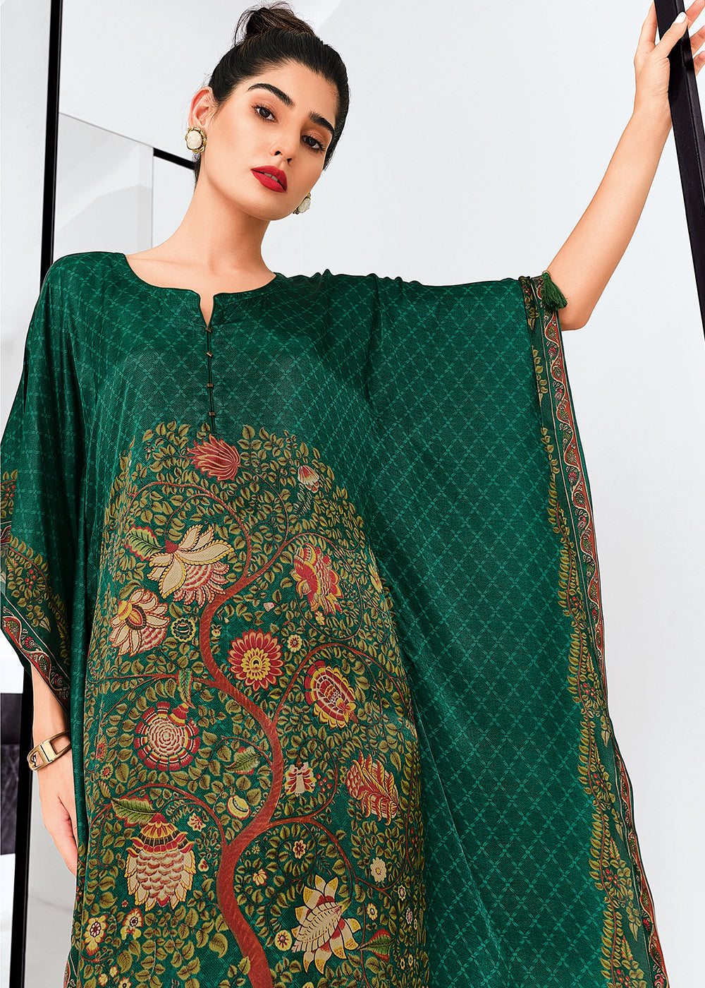 Castleton Green Digitally Printed Gaji Silk Kaftan Set