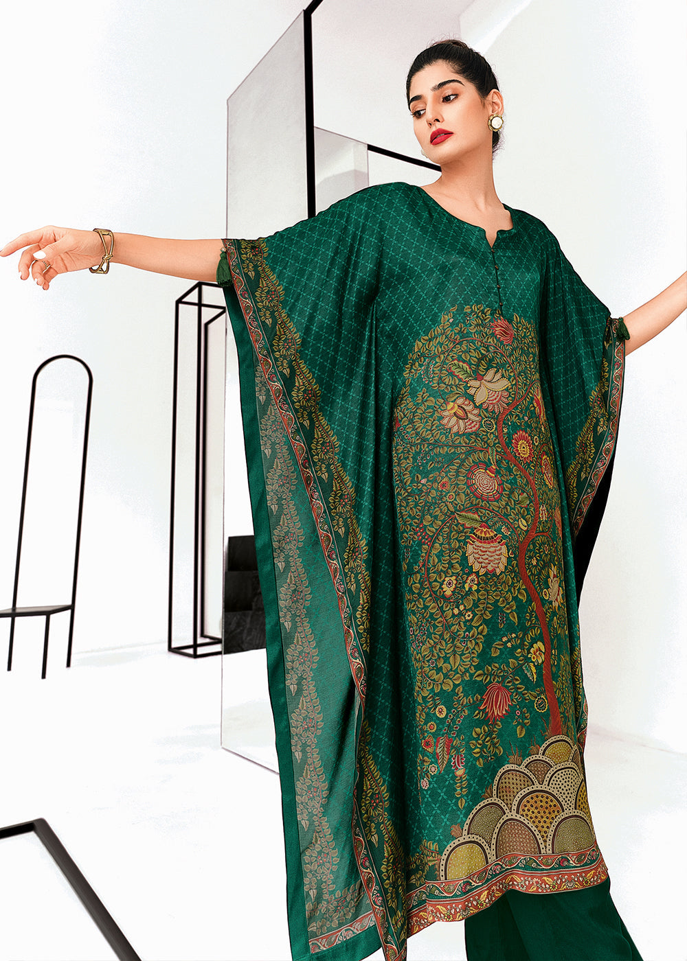 Castleton Green Digitally Printed Gaji Silk Kaftan Set