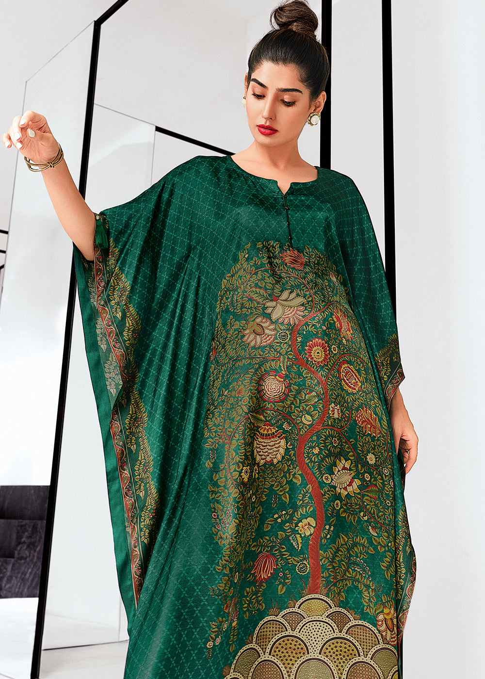 Castleton Green Digitally Printed Gaji Silk Kaftan Set