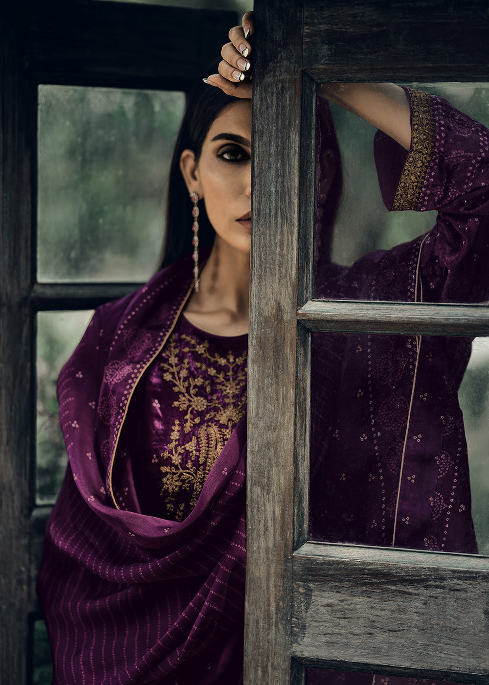 Mardi Gras Purple Bandhani Printed Velvet Salwar Suit With Embroidery Work: Top Pick