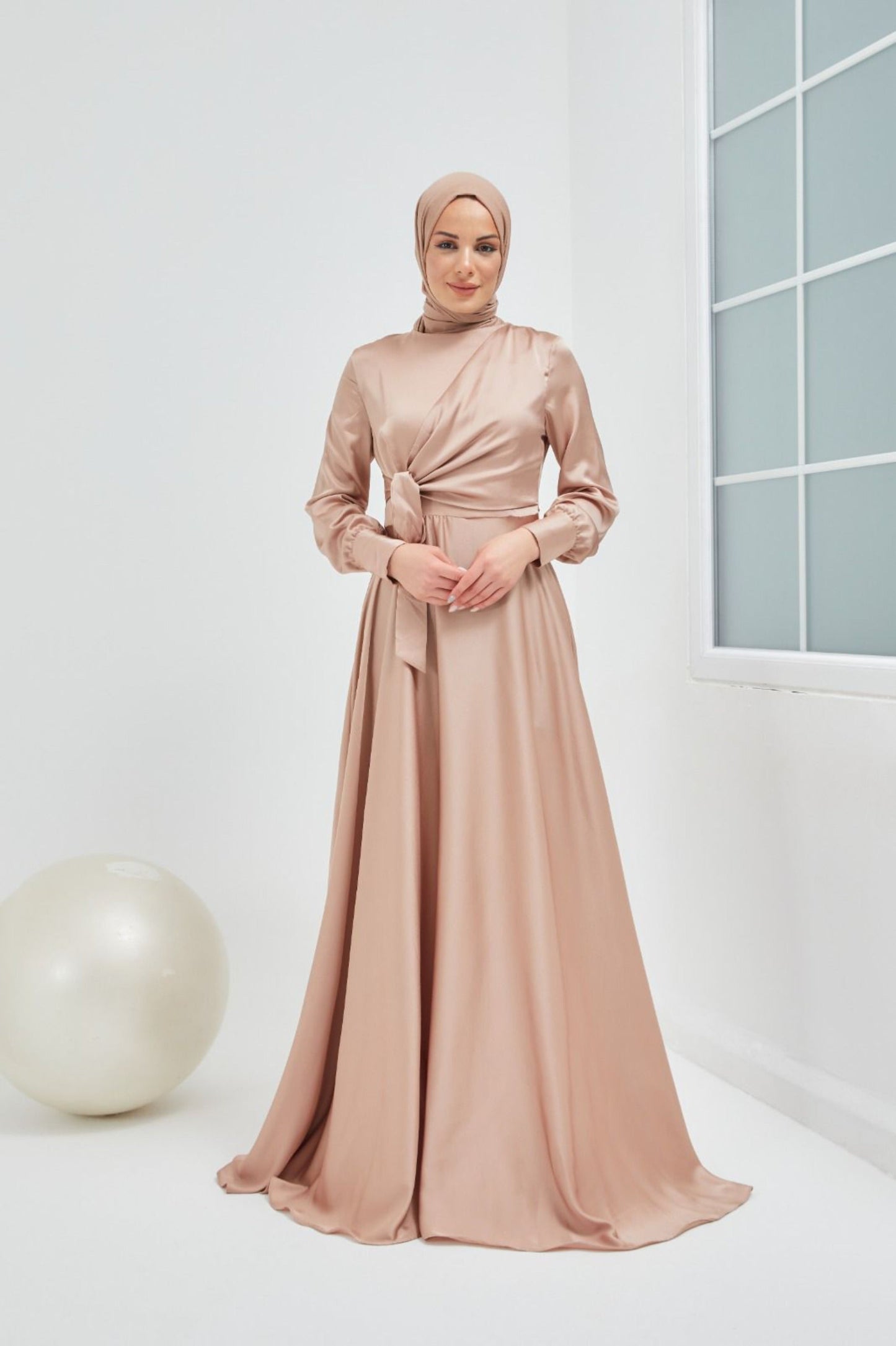 Tan Diana Side Knot Satin Gown