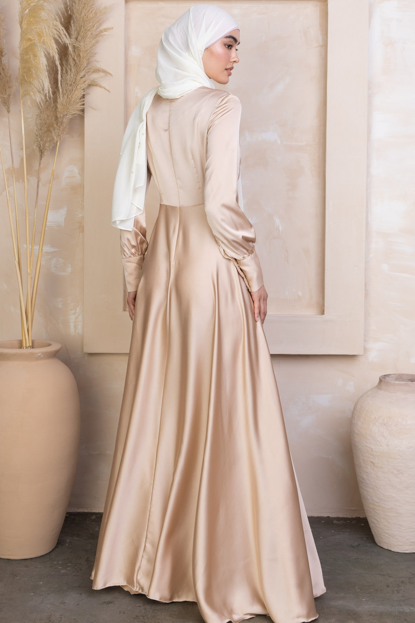 Tan Diana Side Knot Satin Gown