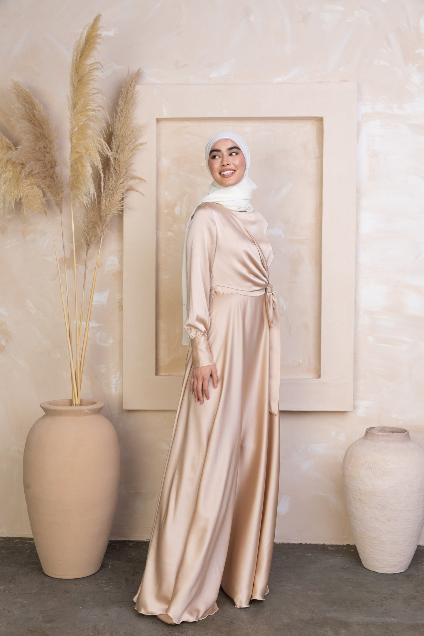 Tan Diana Side Knot Satin Gown