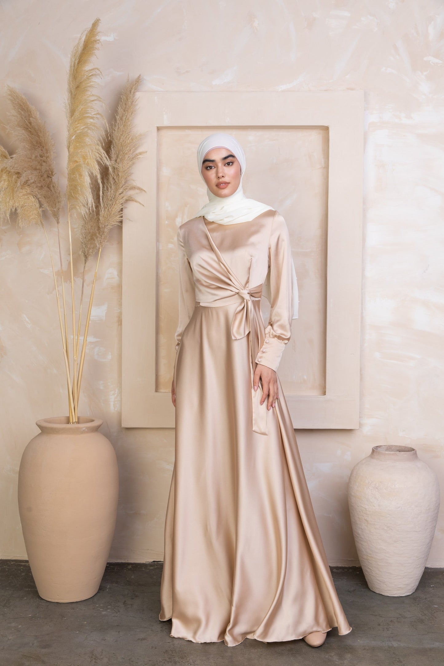Tan Diana Side Knot Satin Gown