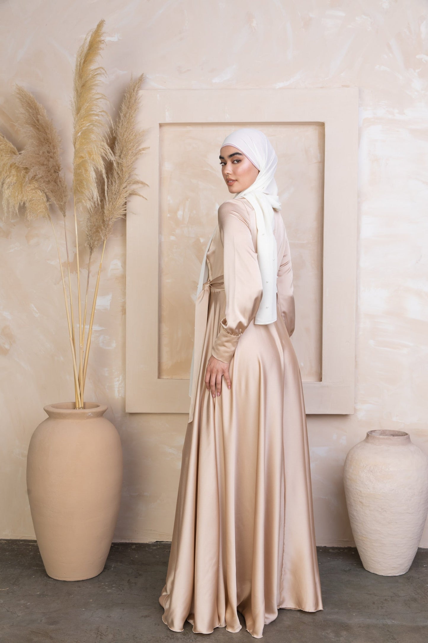 Tan Diana Side Knot Satin Gown