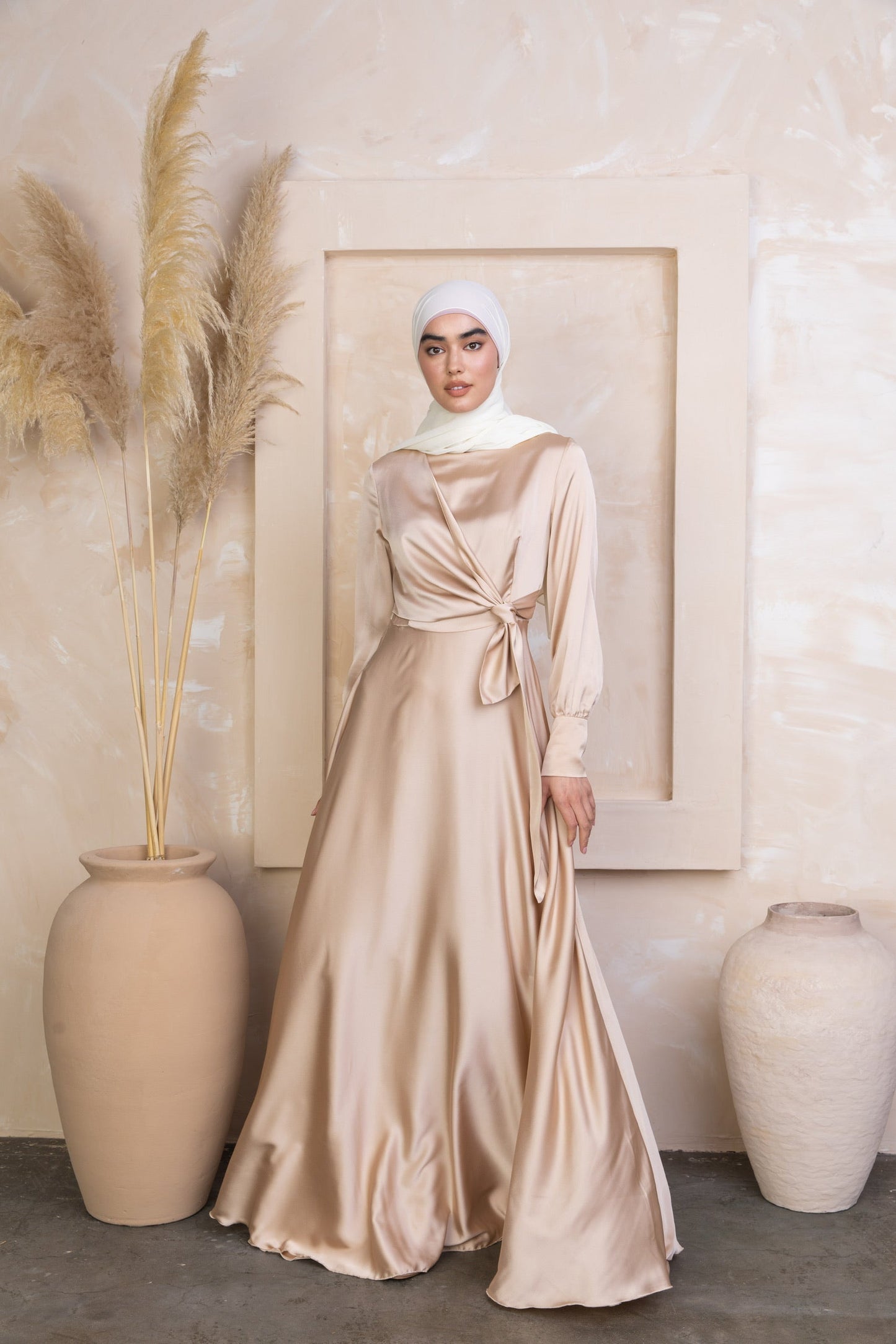 Tan Diana Side Knot Satin Gown