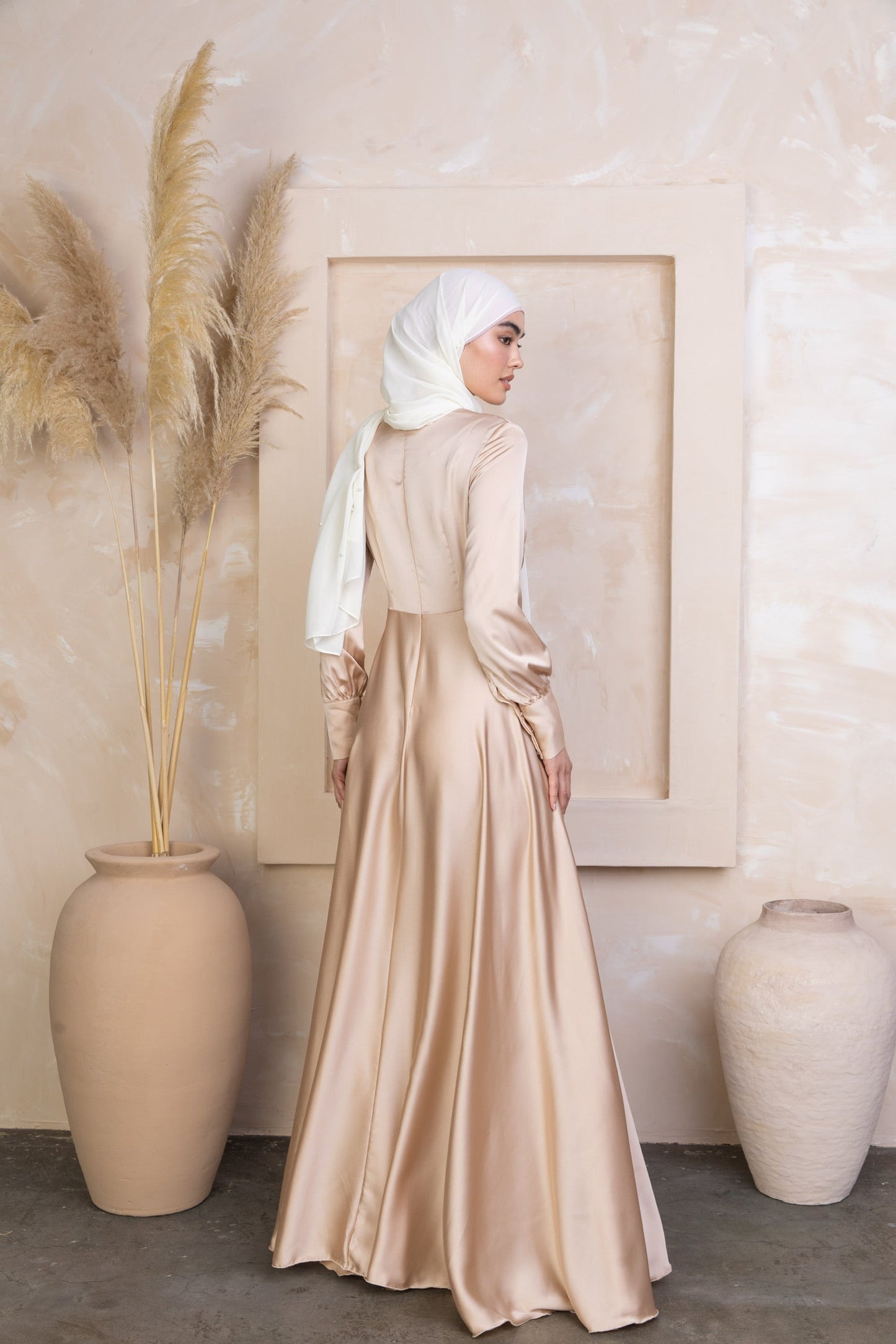 Tan Diana Side Knot Satin Gown