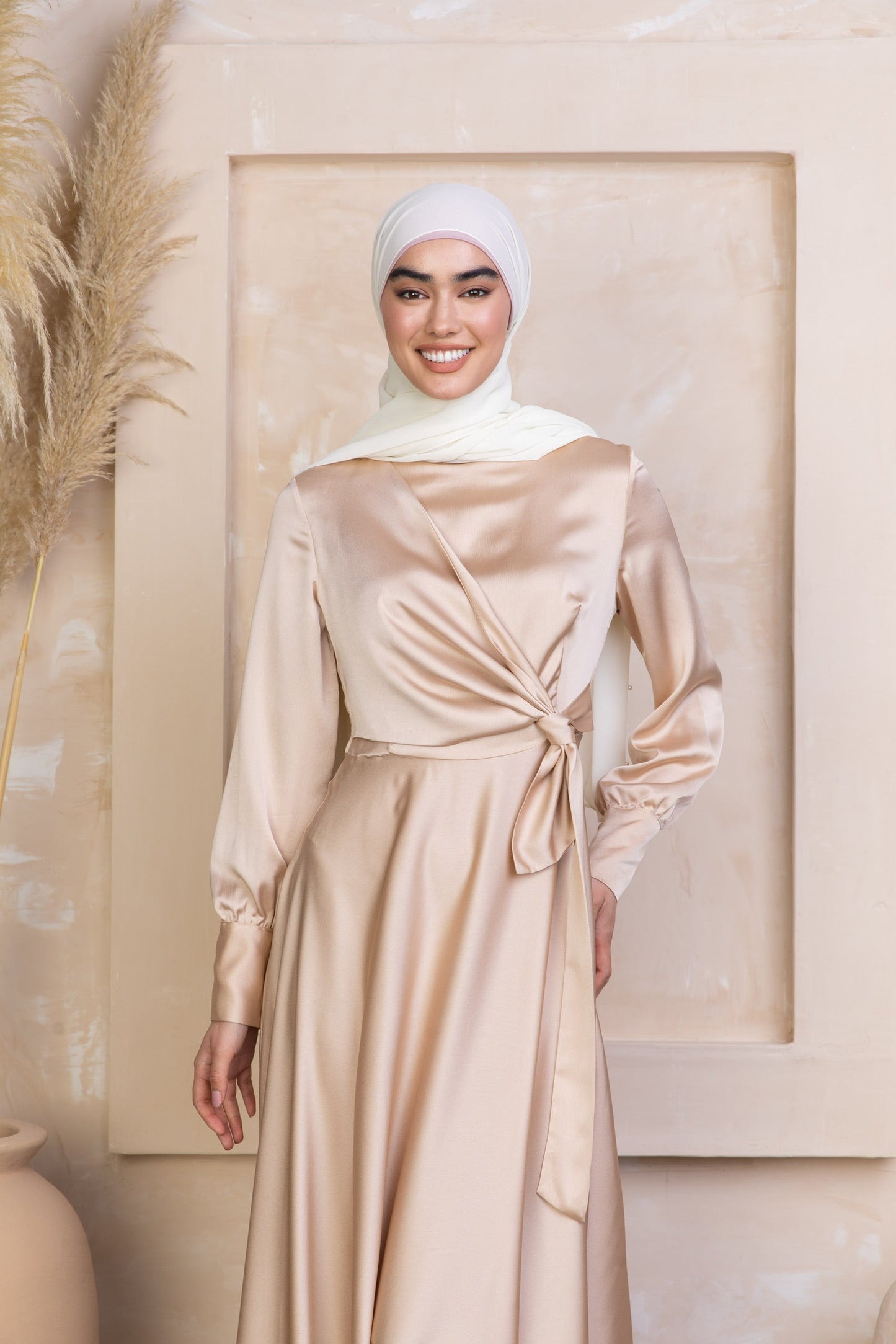 Tan Diana Side Knot Satin Gown