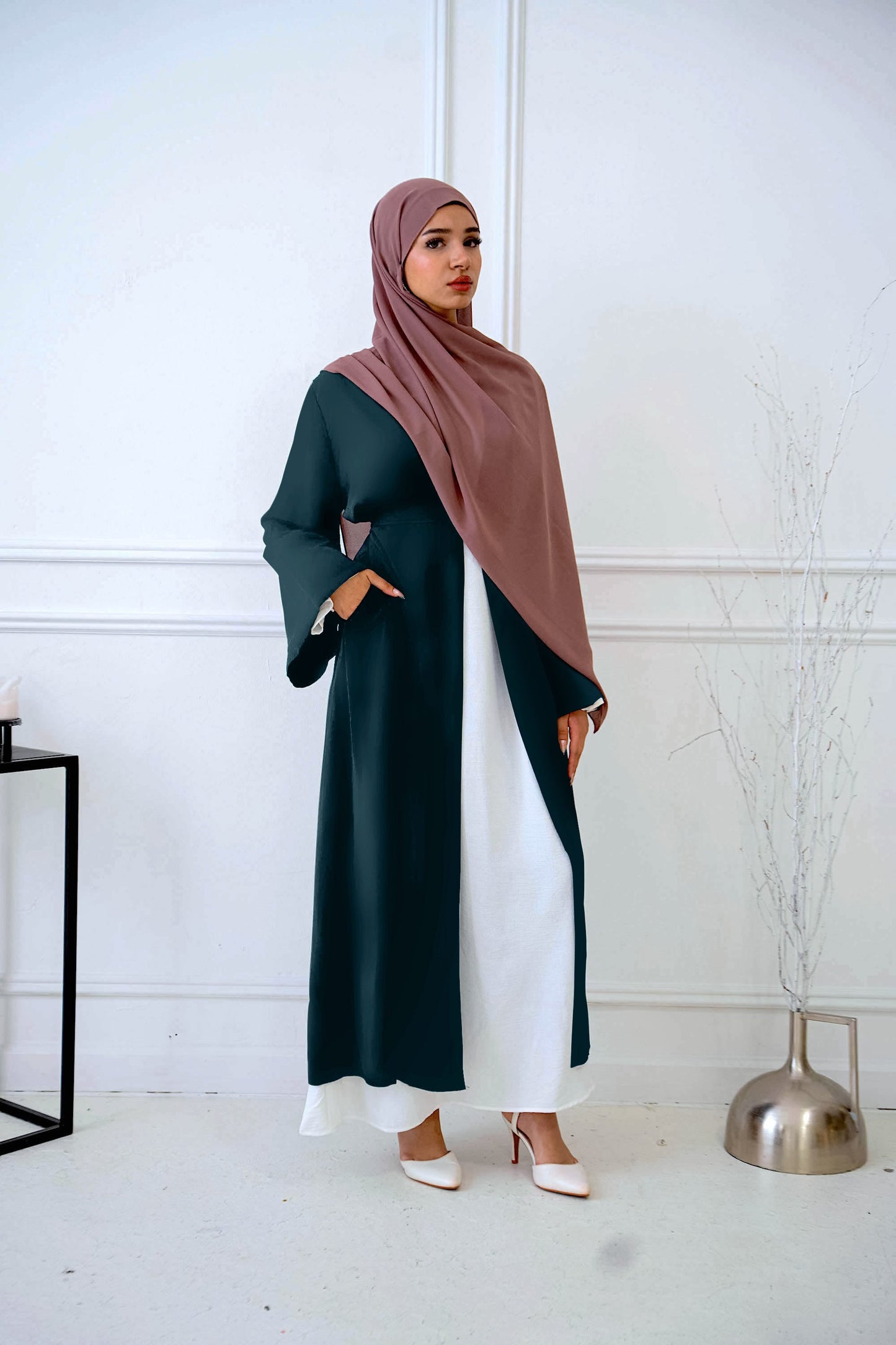 Teal Nida Kimono Sleeve Open Abaya-CLEARANCE