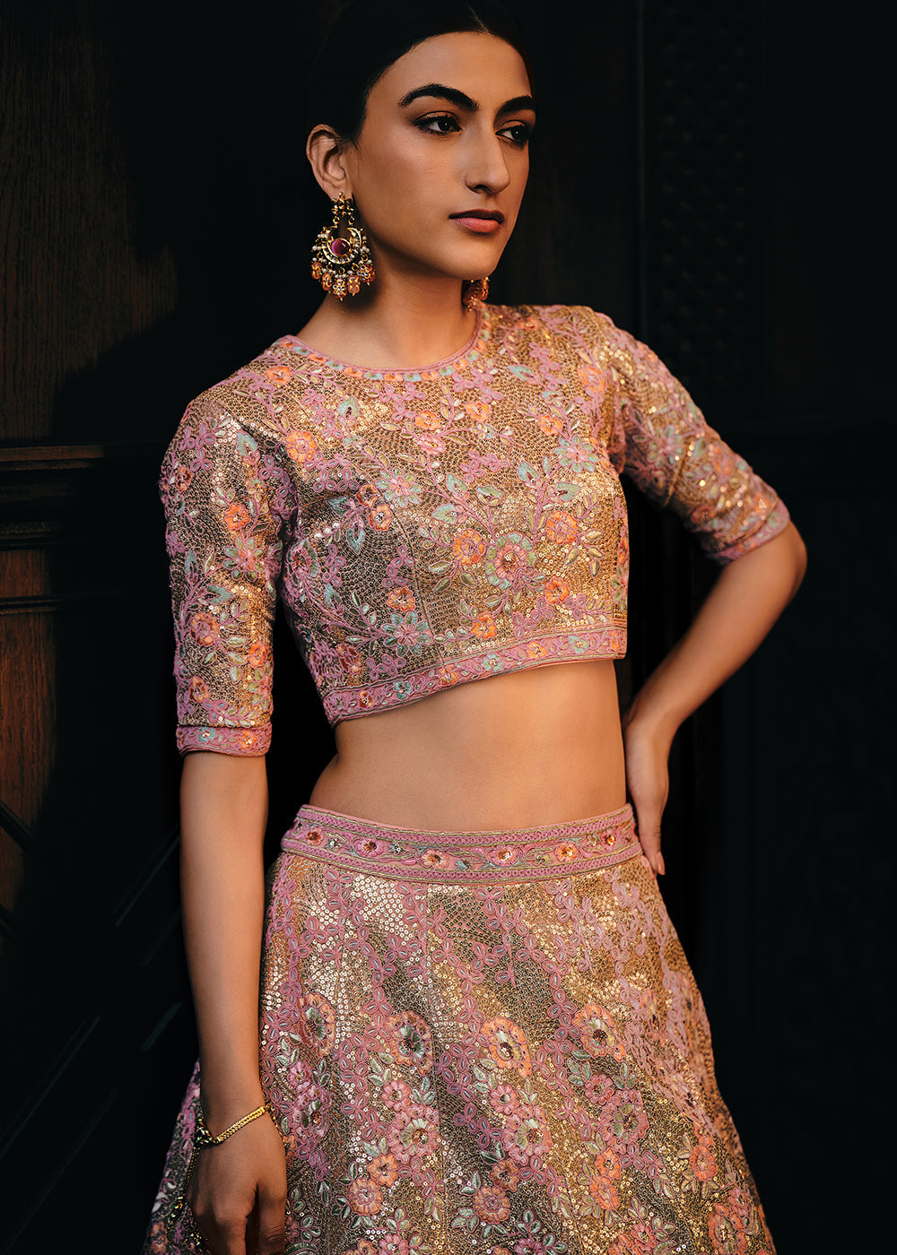 Shades Of Pink & Purple Heavy Embroidered Net Lehenga Choli