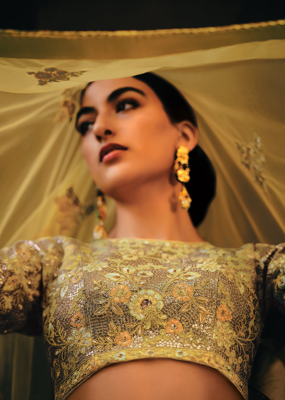 Shades Of Yellow Heavy Embroidered Net Lehenga Choli