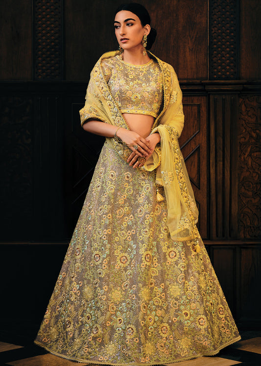 Shades Of Yellow Heavy Embroidered Net Lehenga Choli