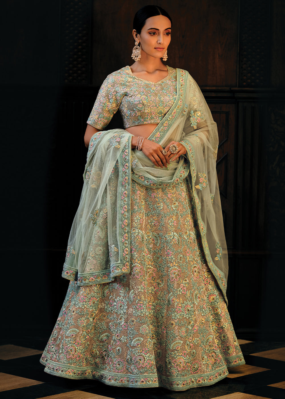 Shades Of Blue Heavy Embroidered Net Lehenga Choli