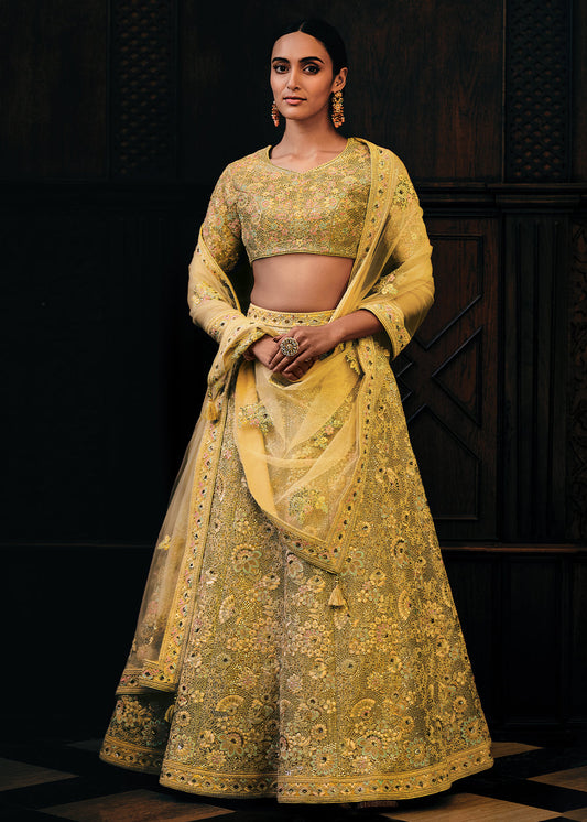 Shades Of Yellow Heavy Embroidered Net Lehenga Choli