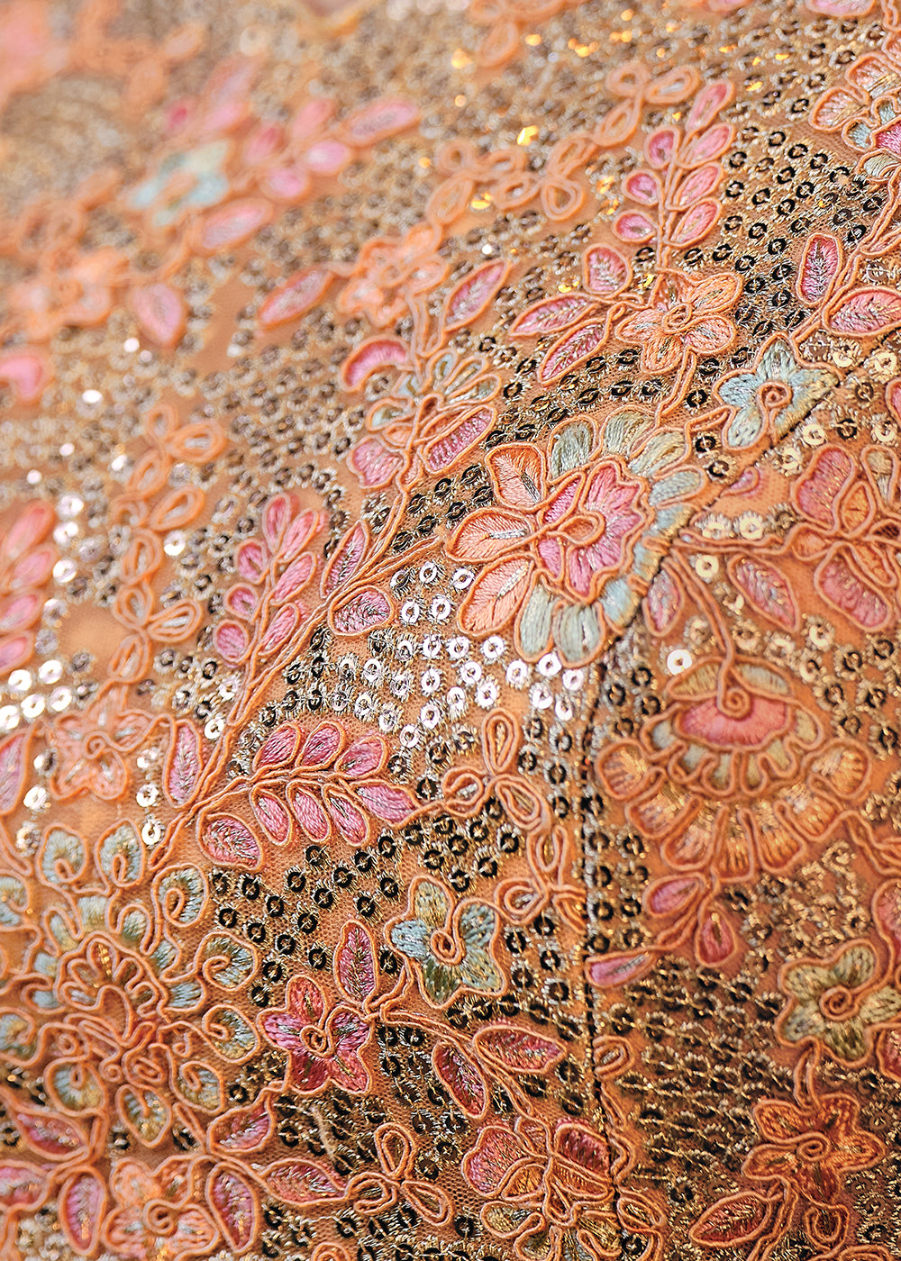 Shades Of Pink & Orange Heavy Embroidered Net Lehenga Choli