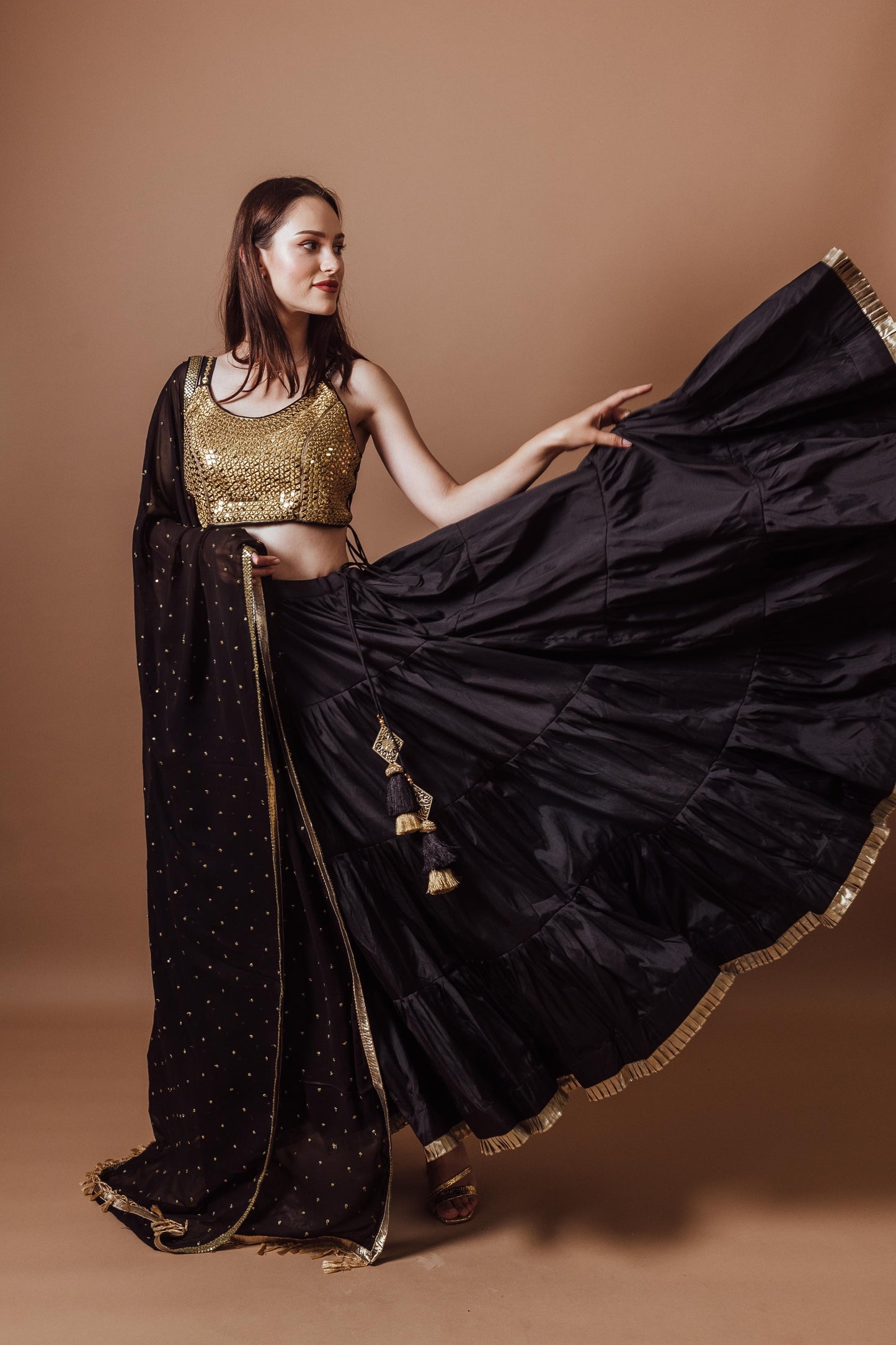 Victoria Black and Gold Lehenga Set