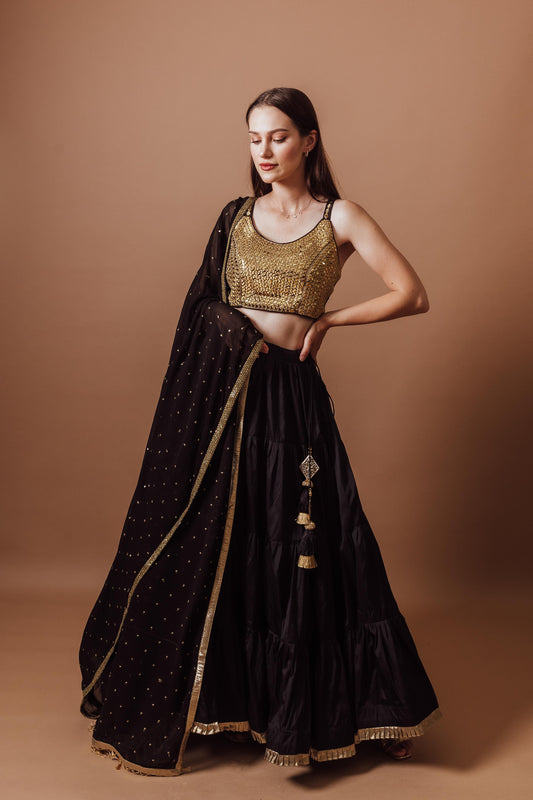 Victoria Black and Gold Lehenga Set