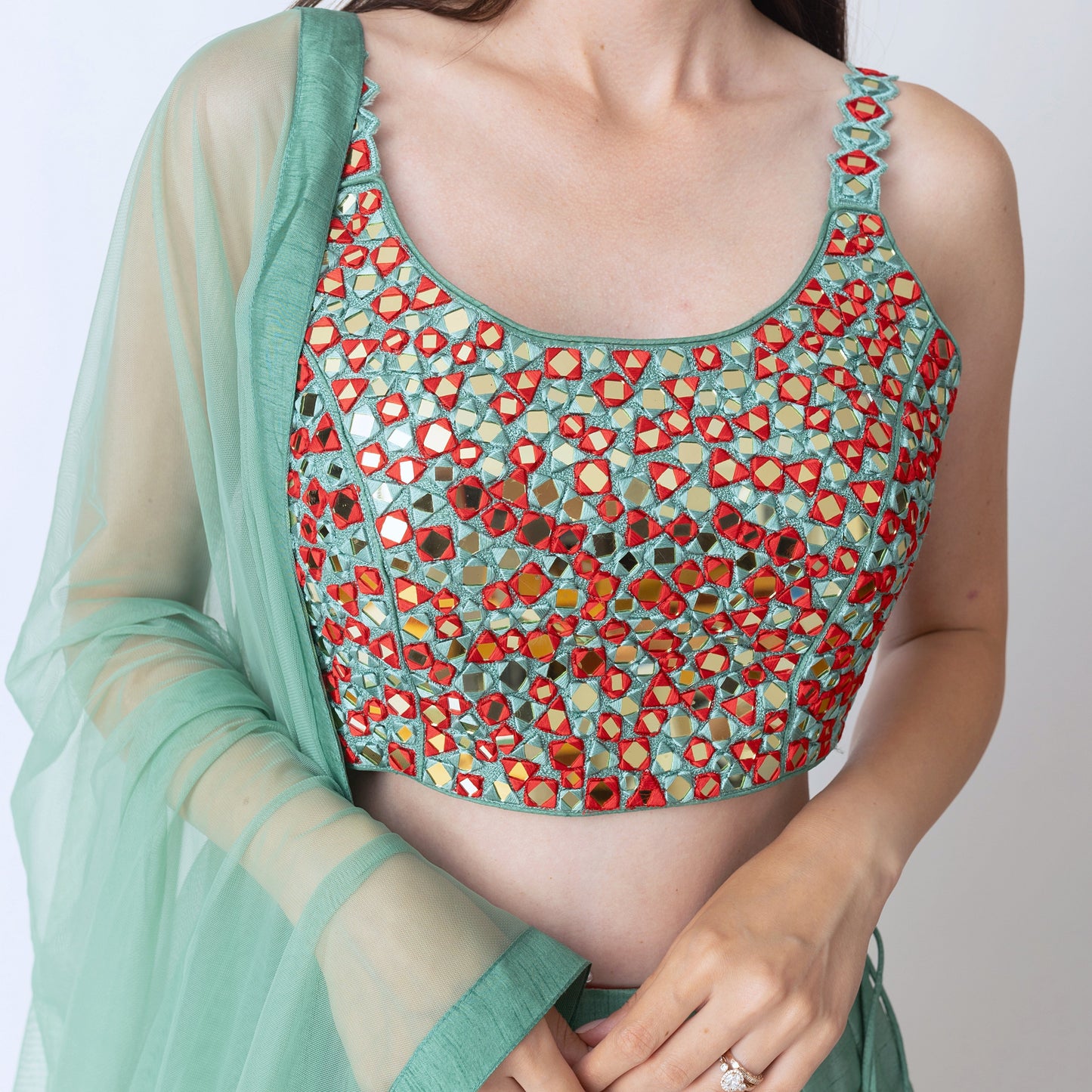 Ava Mint Green Lehenga with Embroidered Blouse and Dupatta